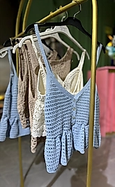 Mavi Örme Triko Crop