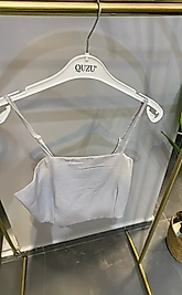 Ekru Pamuklu Gipeli İnce Askılı Crop